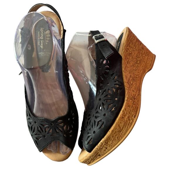 Spring Step Footsie Women's Slingback 3" Wedge Sandals in black size 41 9.5-10 - Picture 1 of 15